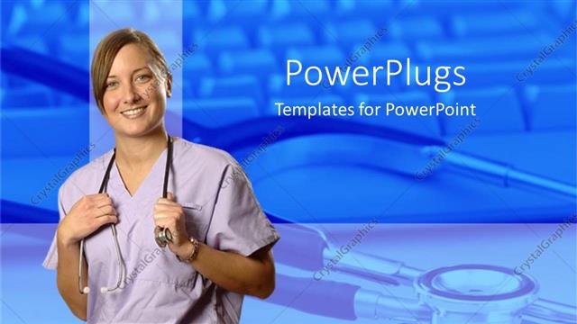  Presentation with female - Female doctor with a stethoscope hanging round her neck smiling