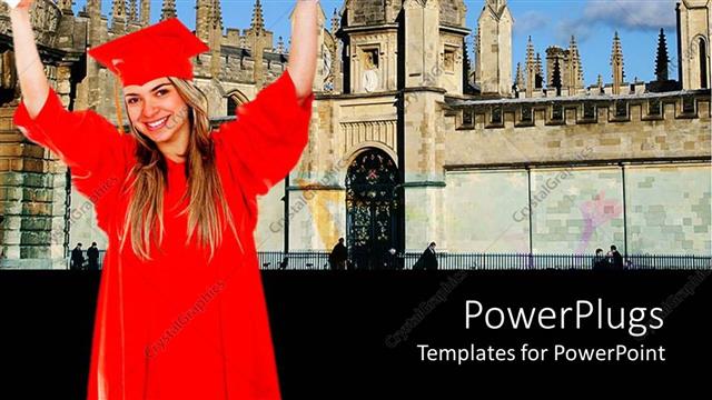  Presentation with scroll - A female graduating student with a red colored cape and scroll