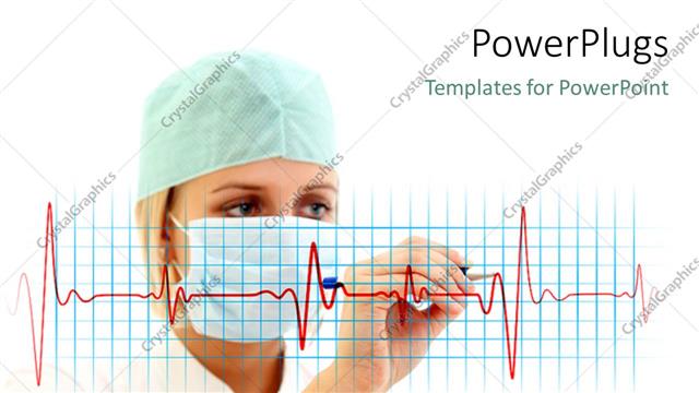  Presentation with test - Female medical doctor with nose mask writing on cardiogram