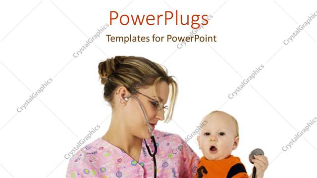  Presentation with baby medical - Female medical professional in scrubs with stethoscope holding baby boy