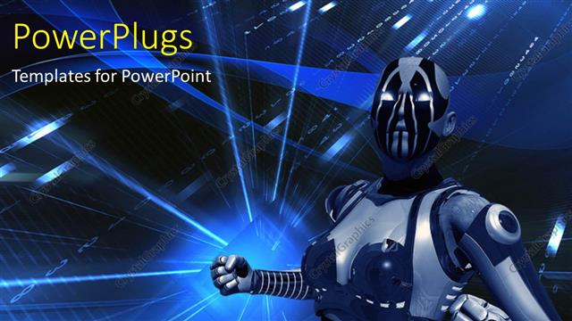  Presentation with metallic - A female metallic cyborg robot with some binary codes