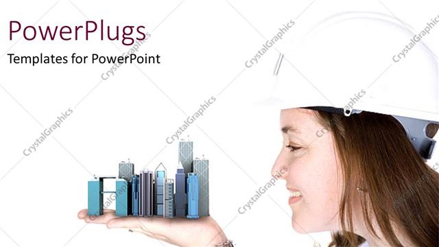  Presentation with palm - A female with a model of skyscrapers on the palm