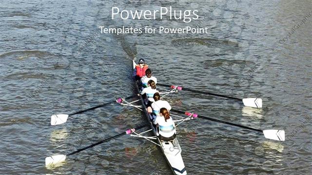  Presentation with rowing - A female rowing team in a lake