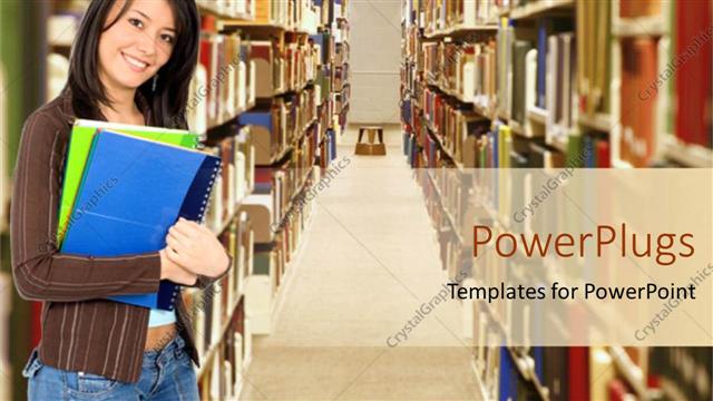  Presentation with library - A female standing in the library