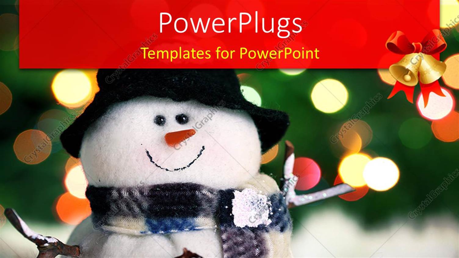 Featuring Festive Snowman and Christmas Light Background with Bells