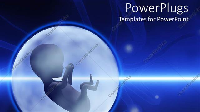  Presentation with fetus - Fetus in the mother's womb with a ray of light passing from the center