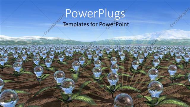  Presentation with plants growing - Field with plants growing light bulbs with green leaves and snowy mountains in the background