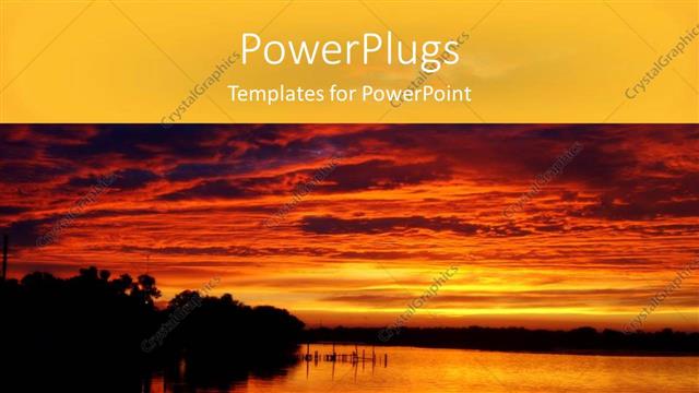  Presentation with seashore - Fiery orange clouds at sunrise over seashore