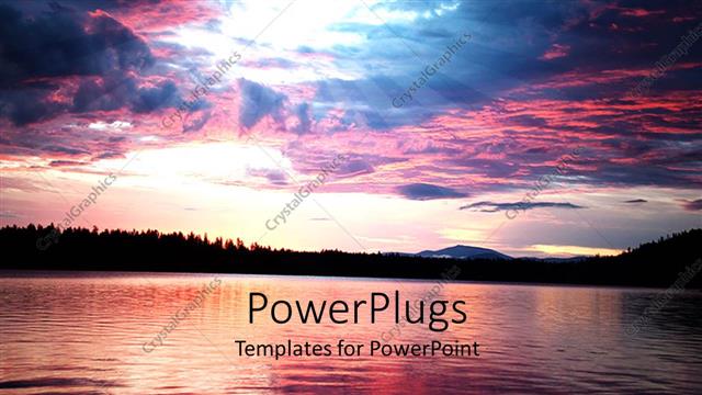  Presentation with calm - Fiery sunrise shining through clouds over calm water