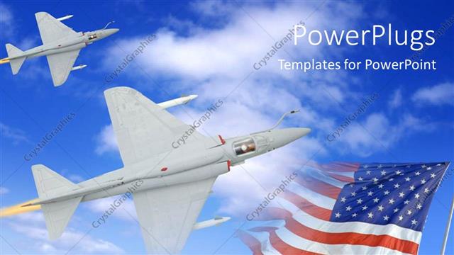  Presentation with airplane - Fighter airplane in the sky attacking the enemy, with flag