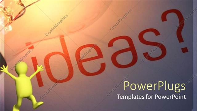  Presentation with bulb - A figure happy because of a lot of ideas and bulb representing the idea