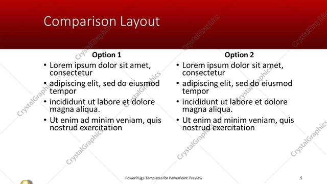Comparison presentation slide layout