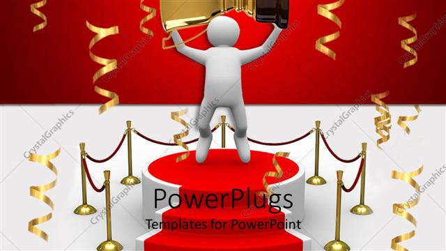  Presentation with winning - A figure holding the cup standing on the winning podium