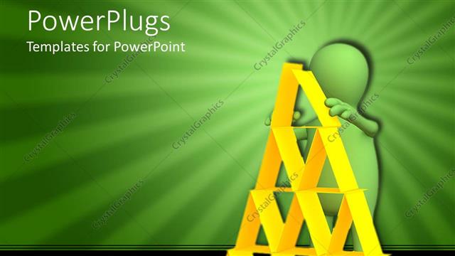  Presentation with pyramid - A figure holding a pyramid like structure with greenish background