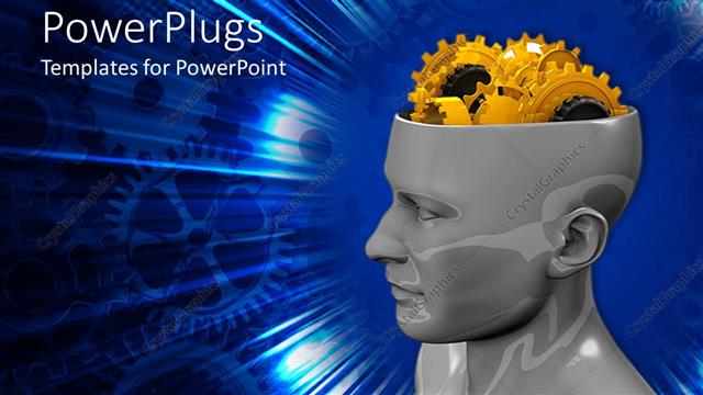  Presentation with brains - Figure of man with open head with gears instead of brains