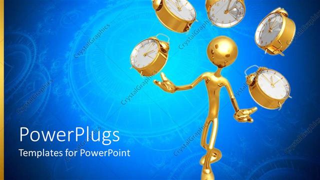  Presentation with time - A figure playing with clocks and bluish background
