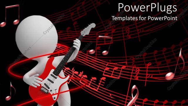  Presentation with guitar - A figure playing the guitar with music signs in the background