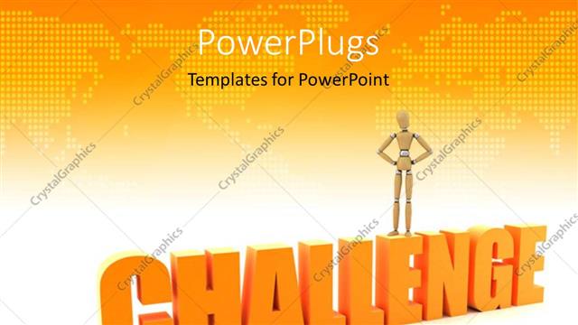  Presentation with challenge - A figure standing on the word challenge with map in the background