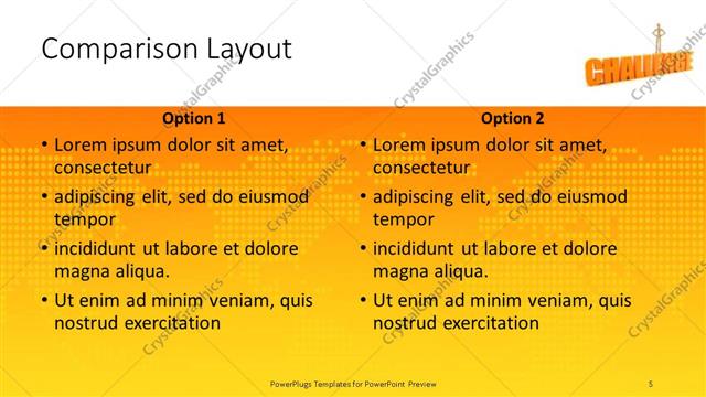 Comparison presentation slide layout