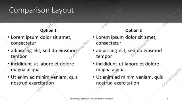 Comparison presentation slide layout