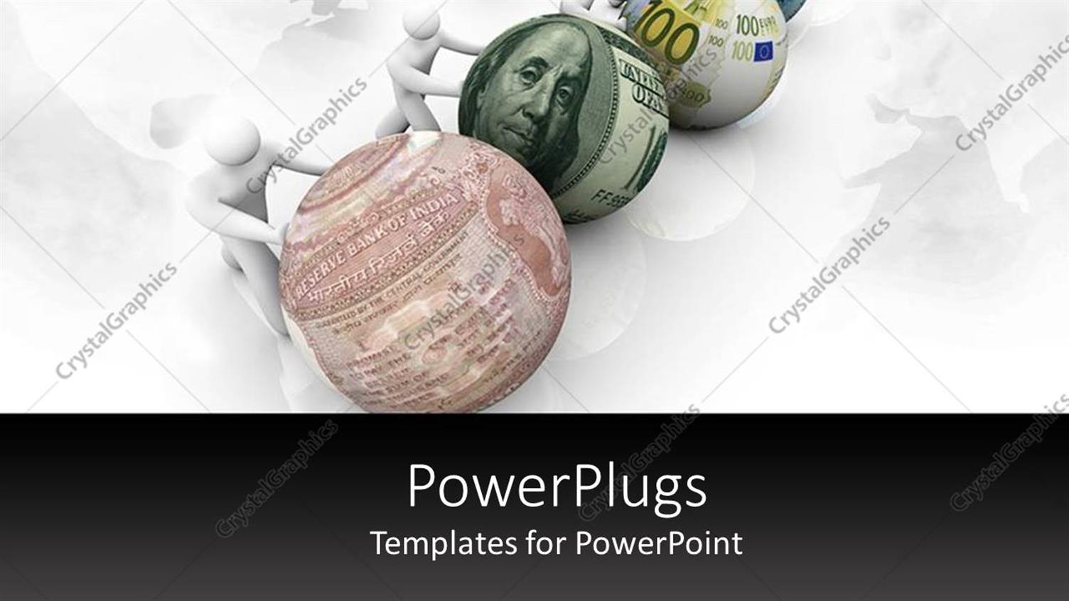 Featuring Figures Pushing Spheres Made of Different Currency Notes in White Background