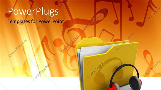  Presentation with music folder - A file folder with headphones and music signs in background