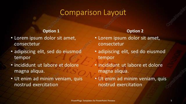 Comparison presentation slide layout