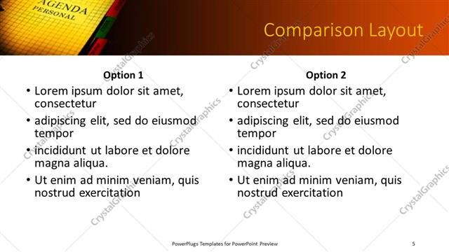 Comparison presentation slide layout