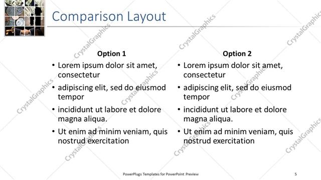 Comparison presentation slide layout