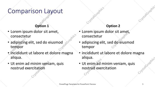 Comparison presentation slide layout
