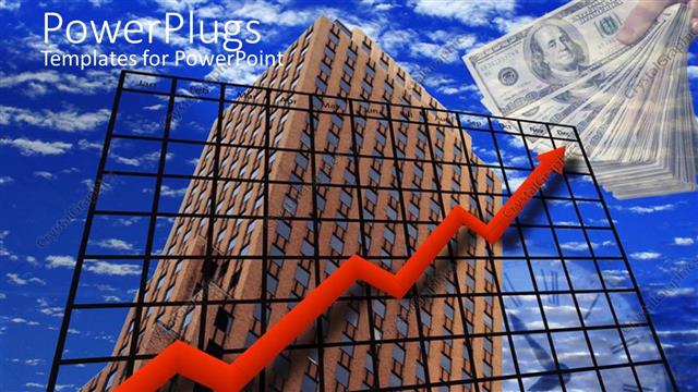  Presentation with growth chart - Financial chart drawn across building rising into sky