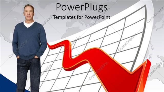  Presentation with financial crisis - Financial crisis depiction with business standing beside depressing chart over world map