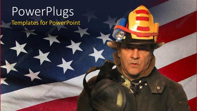  Presentation with american flag - A fire fighter with American flag in the background