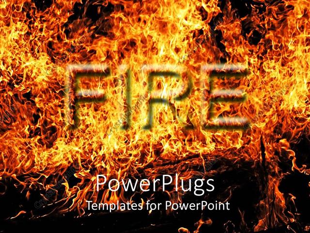 PowerPoint Template: fire word in flames, digital ...