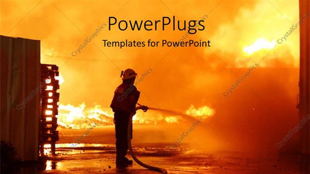  Presentation with fire fighters - Firefighters in work with extinguishing burning house