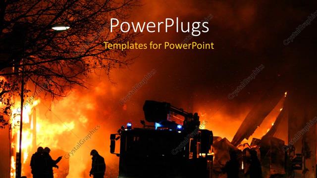  Presentation with fire - Firemen at work during a major fire