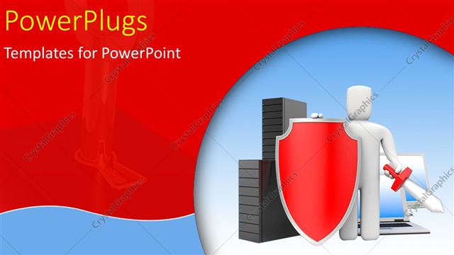  Presentation with firewall - A white colored 3D character holding a shield and sword