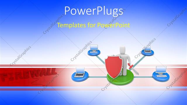  Presentation with sword shield - Firewall protection depiction with 3D man holding red shield and sword