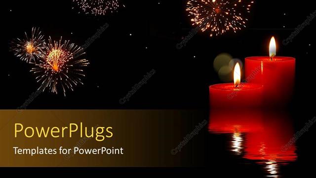  Presentation with celebrations - Fireworks in dark sky with red candles