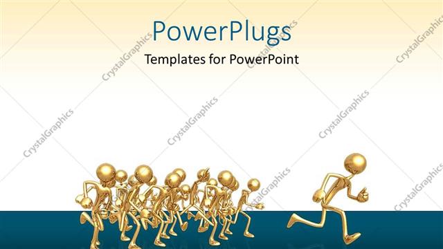  Presentation with runners - First place ahead of gold runners race on blue and white background