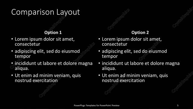 Comparison presentation slide layout
