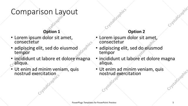 Comparison presentation slide layout