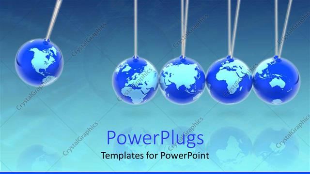  Presentation with blue global - Five blue colored globes lined together with a blue background