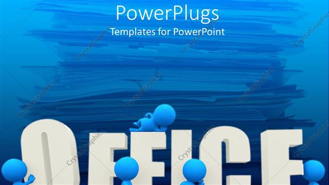  Presentation with office - Five blue figures surround three dimensional word office