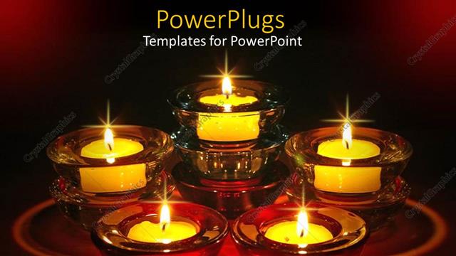  Presentation with candles - Five candles in transparent glasses with red back ground