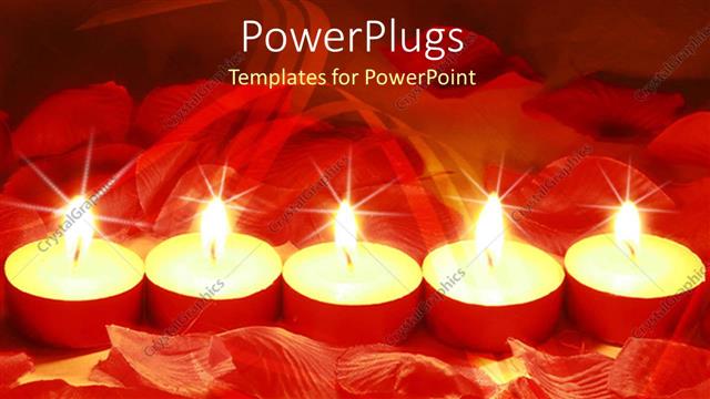  Presentation with valentine - Five lighted candles in abstract background of red depicting valentine?