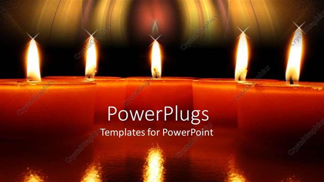  Presentation with lit candles - Five lit red candles with their reflection on water