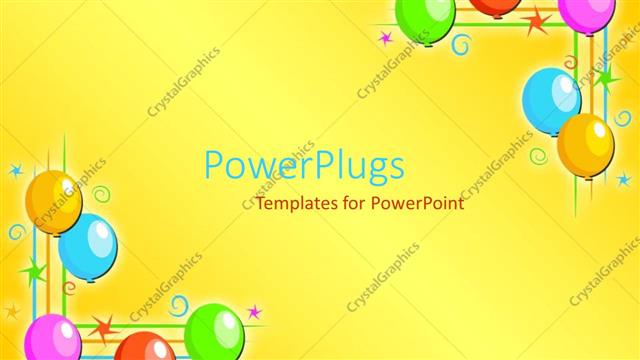  Presentation with multi - Five multi colored balloons on each side of a yellow background