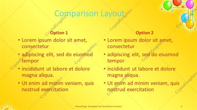 Comparison presentation slide layout