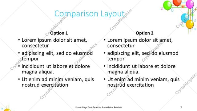 Comparison presentation slide layout